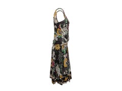 Black & Multicolor Blumarine Silk Embellished Printed Dress Size IT 42