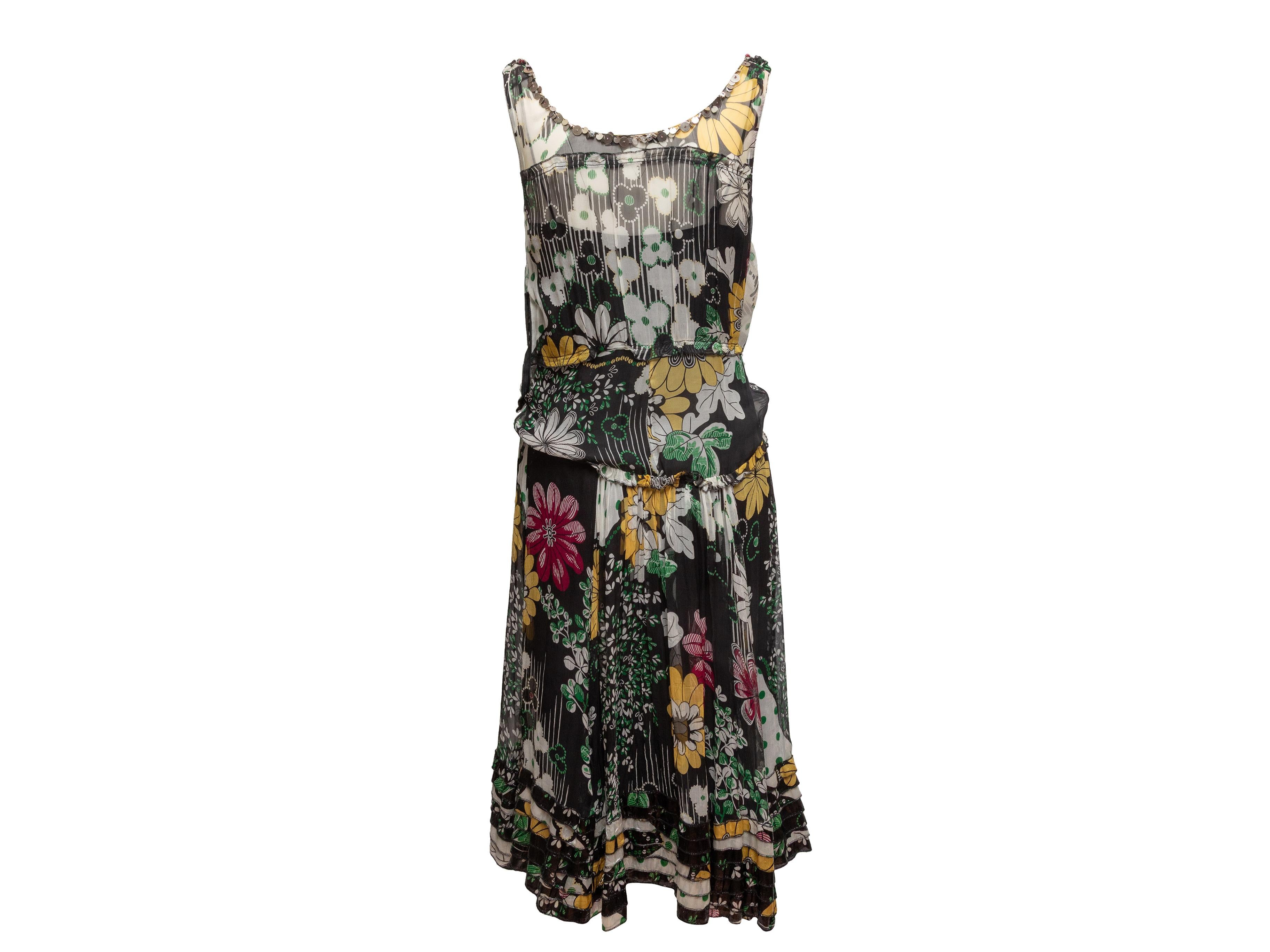 Noir Robe imprimée en soie noire et multicolore de Blumarine Taille IT 42 en vente