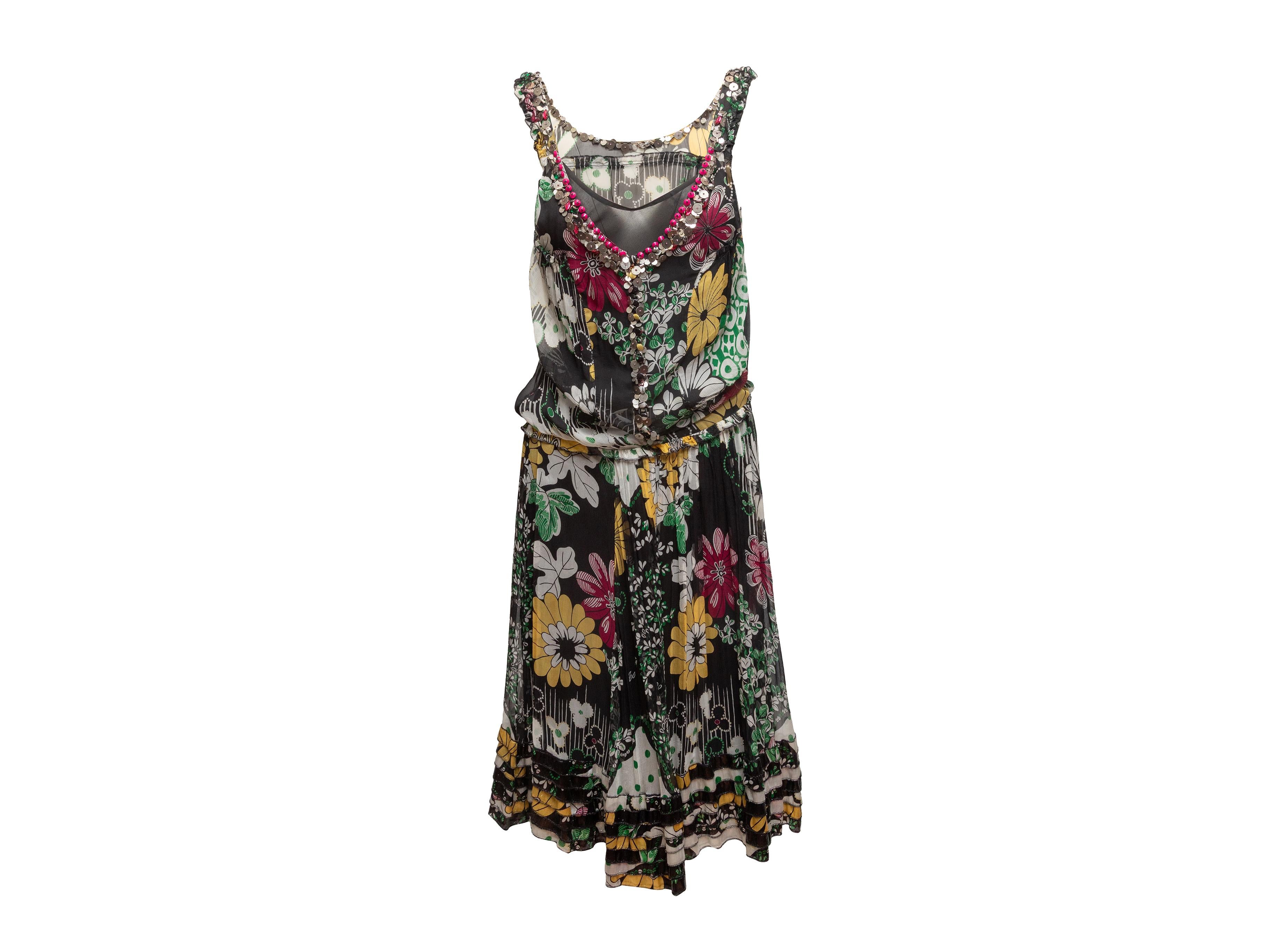 Robe imprimée en soie noire et multicolore de Blumarine Taille IT 42 en vente