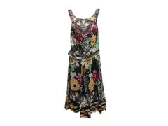 Vestido estampado con adornos de seda negro y multicolor Blumarine Talla IT 42