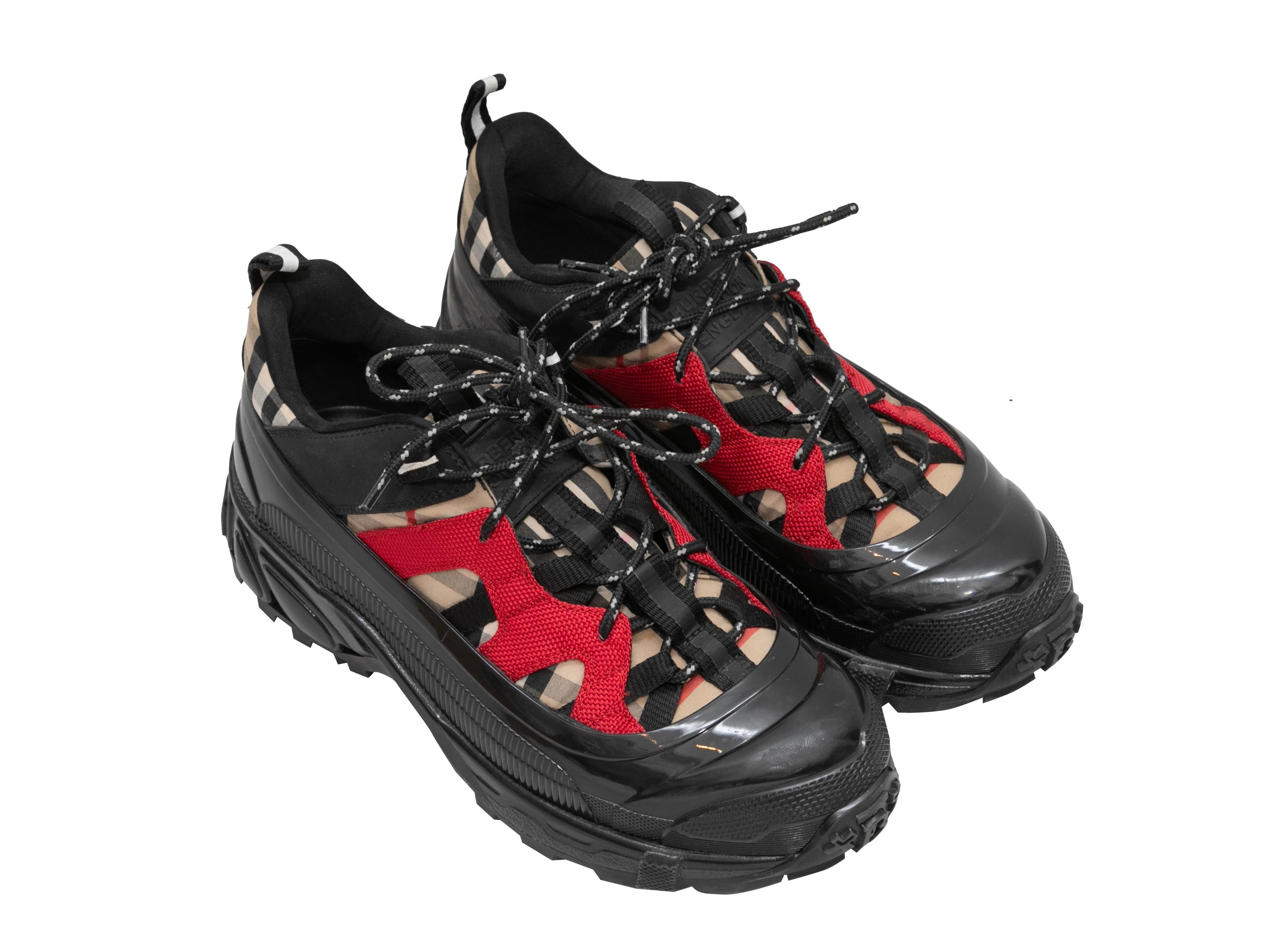 Black and multicolor Arthur low-top sneakers by Burberry. Nova Check trim. Rubber soles. Lace-up tie closures at tops.

Designer Size: 38.5
US Recommended Size: 8.5