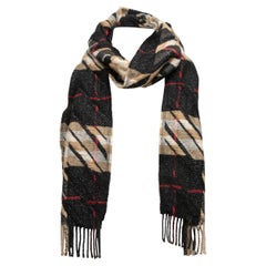 Black & Multicolor Burberry Glen Plaid Metallic Scarf