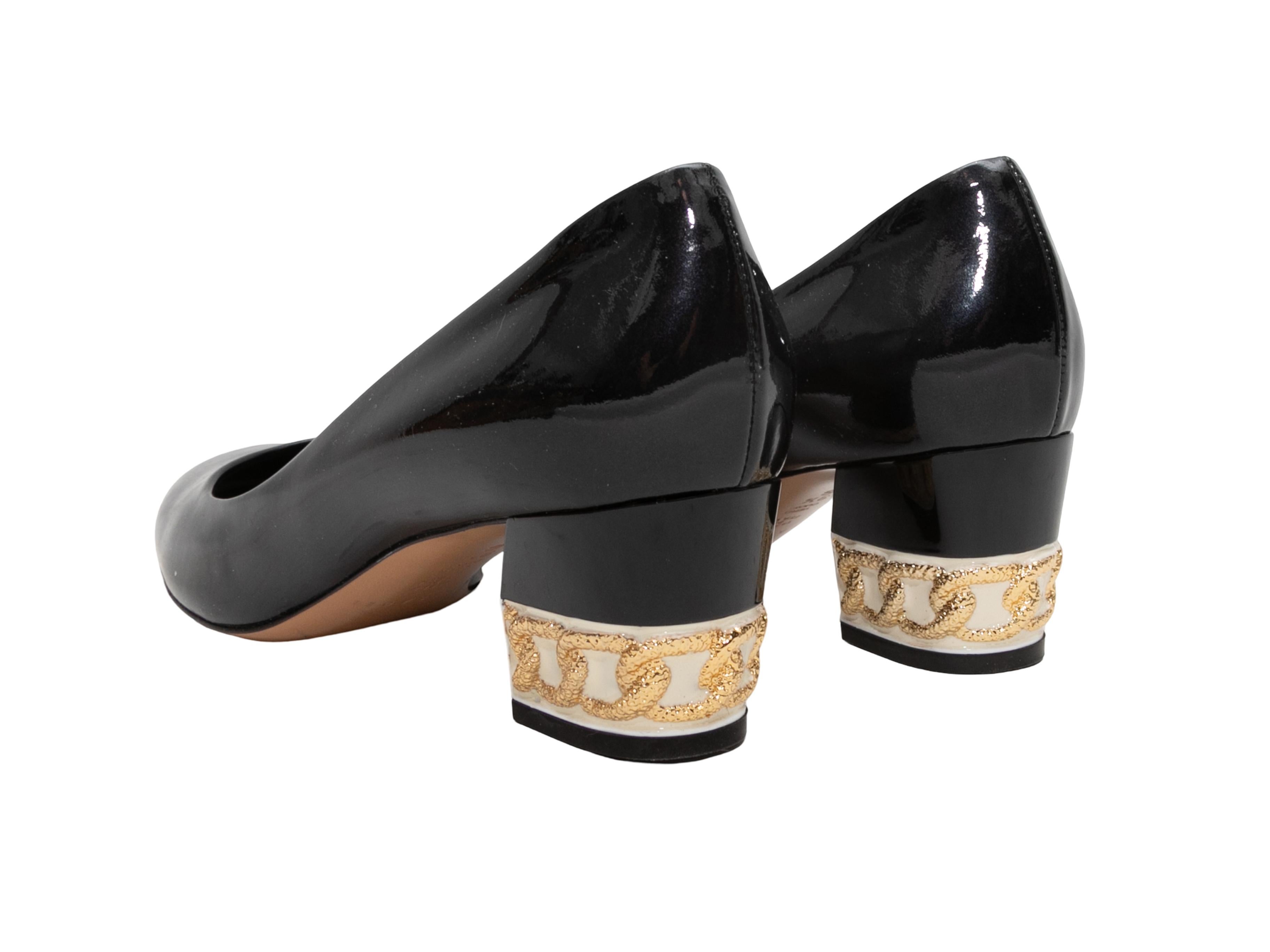 Schwarze & mehrfarbige Casadei Lackleder-Pumps aus Lackleder Größe 9,5B im Angebot 1