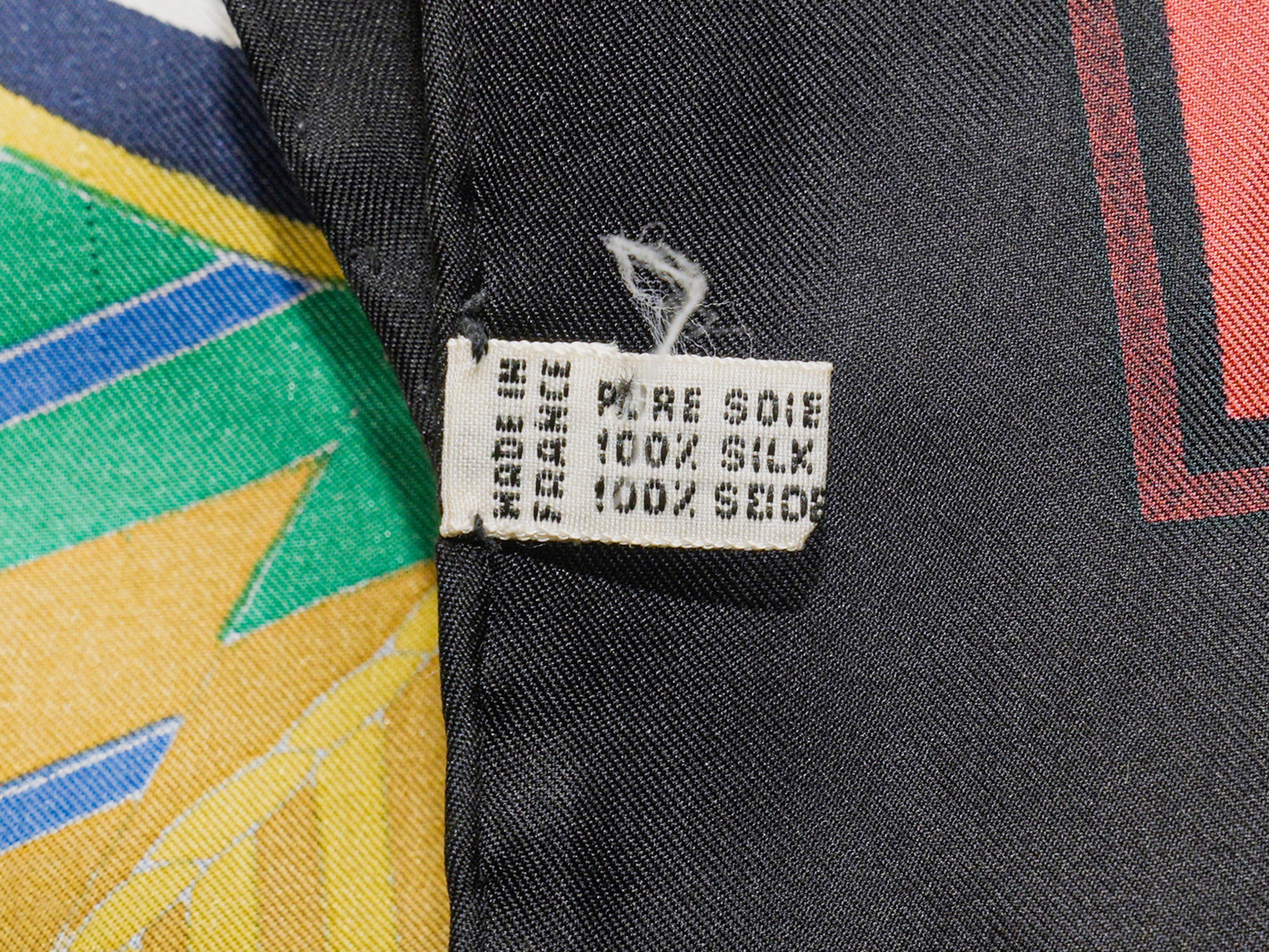 Product Details: Black and multicolor saddle print silk scarf by Celine. 34.5