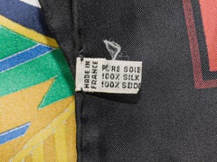 Black & Multicolor Celine Saddle Print Silk Scarf