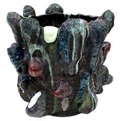 Black Multicolor Ceramic Vase by Vince Palacios Clay, Slip, Glaze, Flux, Firings