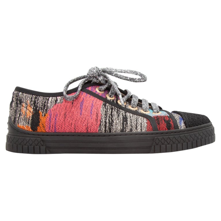Chanel Multicolor Canvas CC Wedge Sneakers Size 36.5 For Sale at 1stDibs
