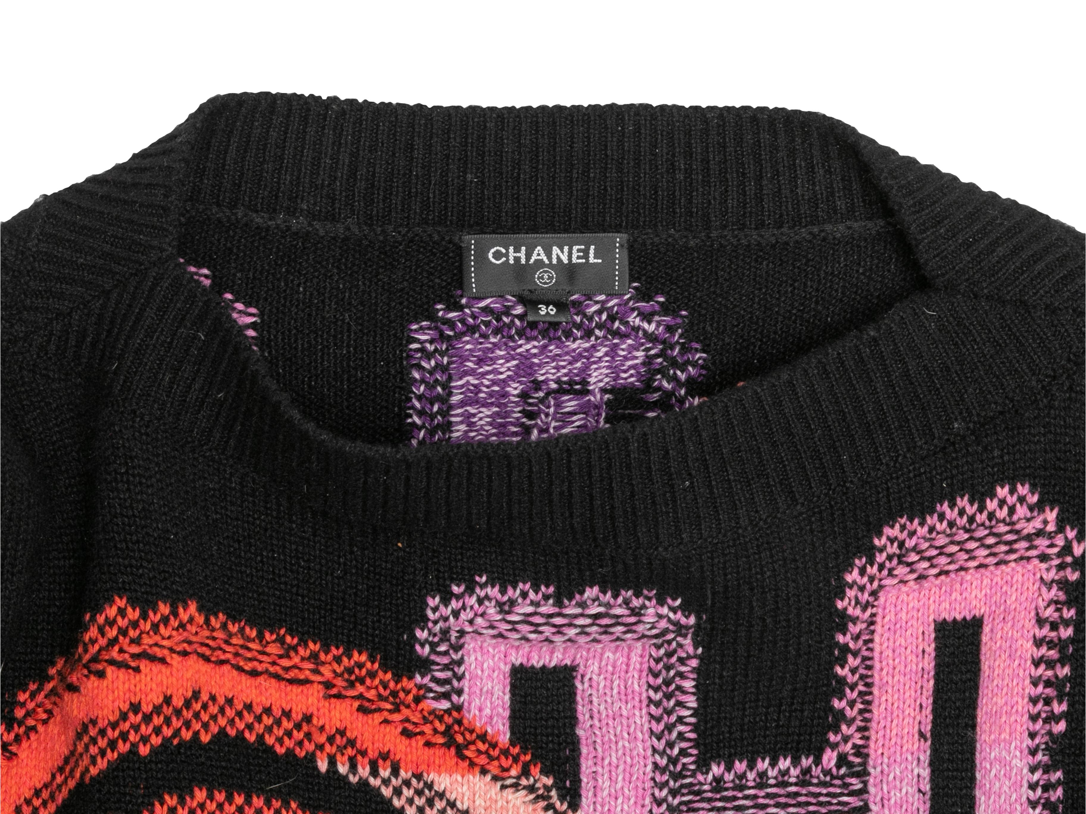Pull en maille à logo en cachemire noir et multicolore Chanel Taille FR 36 Bon état - En vente à New York, NY