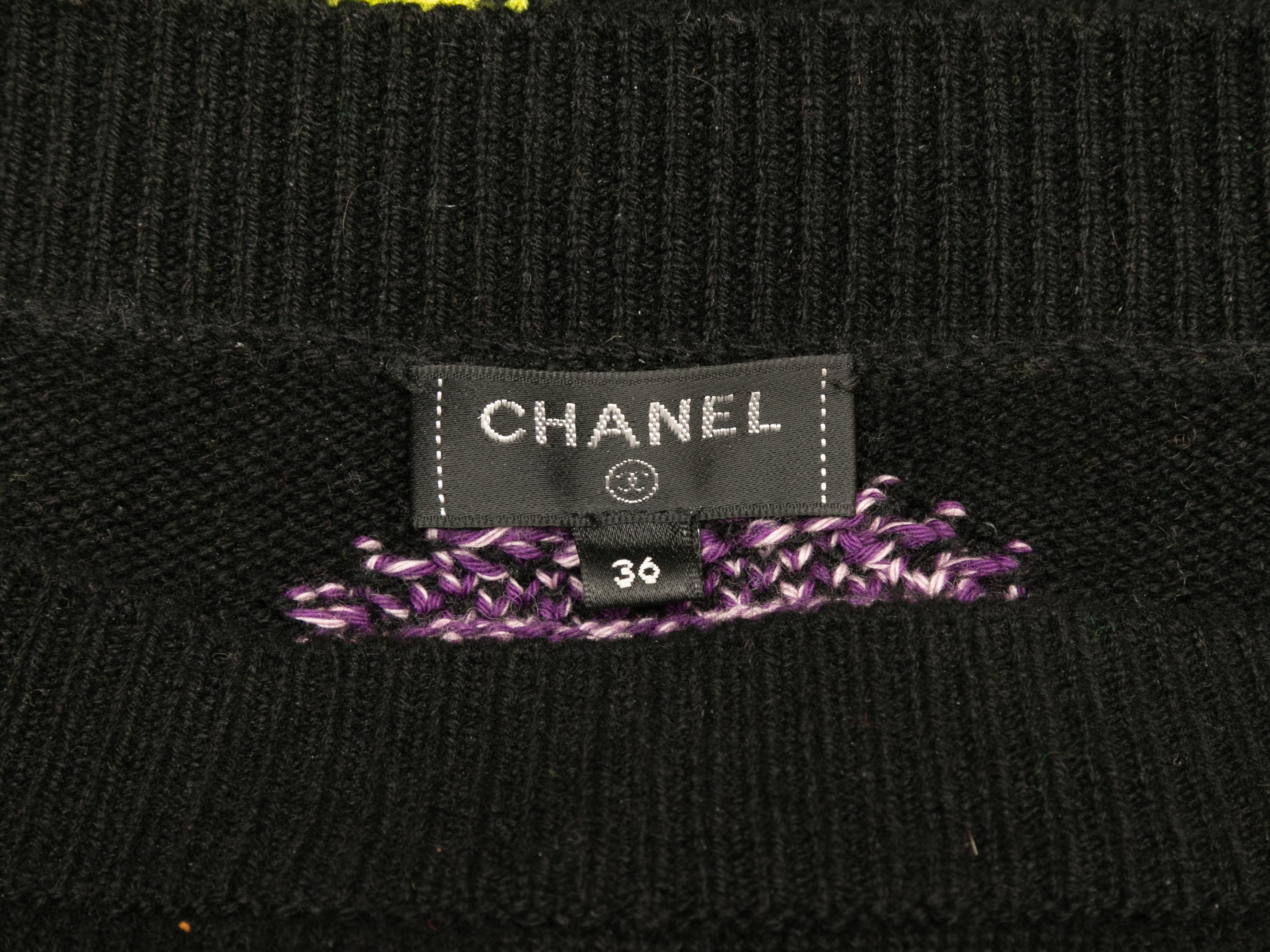 Pull en maille à logo en cachemire noir et multicolore Chanel Taille FR 36 Pour femmes en vente