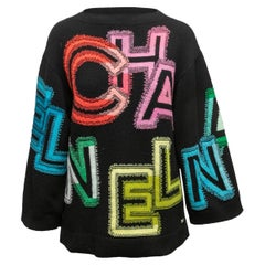 Black & Multicolor Chanel Cashmere-Blend Logo Knit Sweater Size FR 36