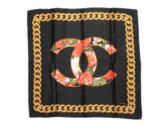 Black & Multicolor Chanel CC Print Silk Scarf