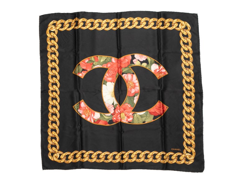 Chanel Silk Scarf Black - 52 For Sale on 1stDibs