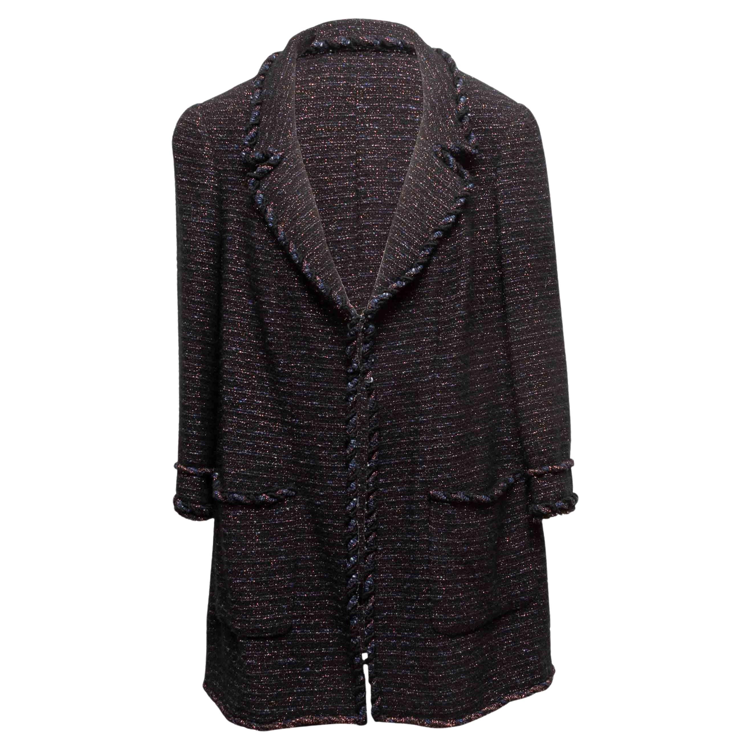 Blazer in lana metallizzata nera e multicolore Chanel Autunno/Inverno 2007 Taglia FR 50