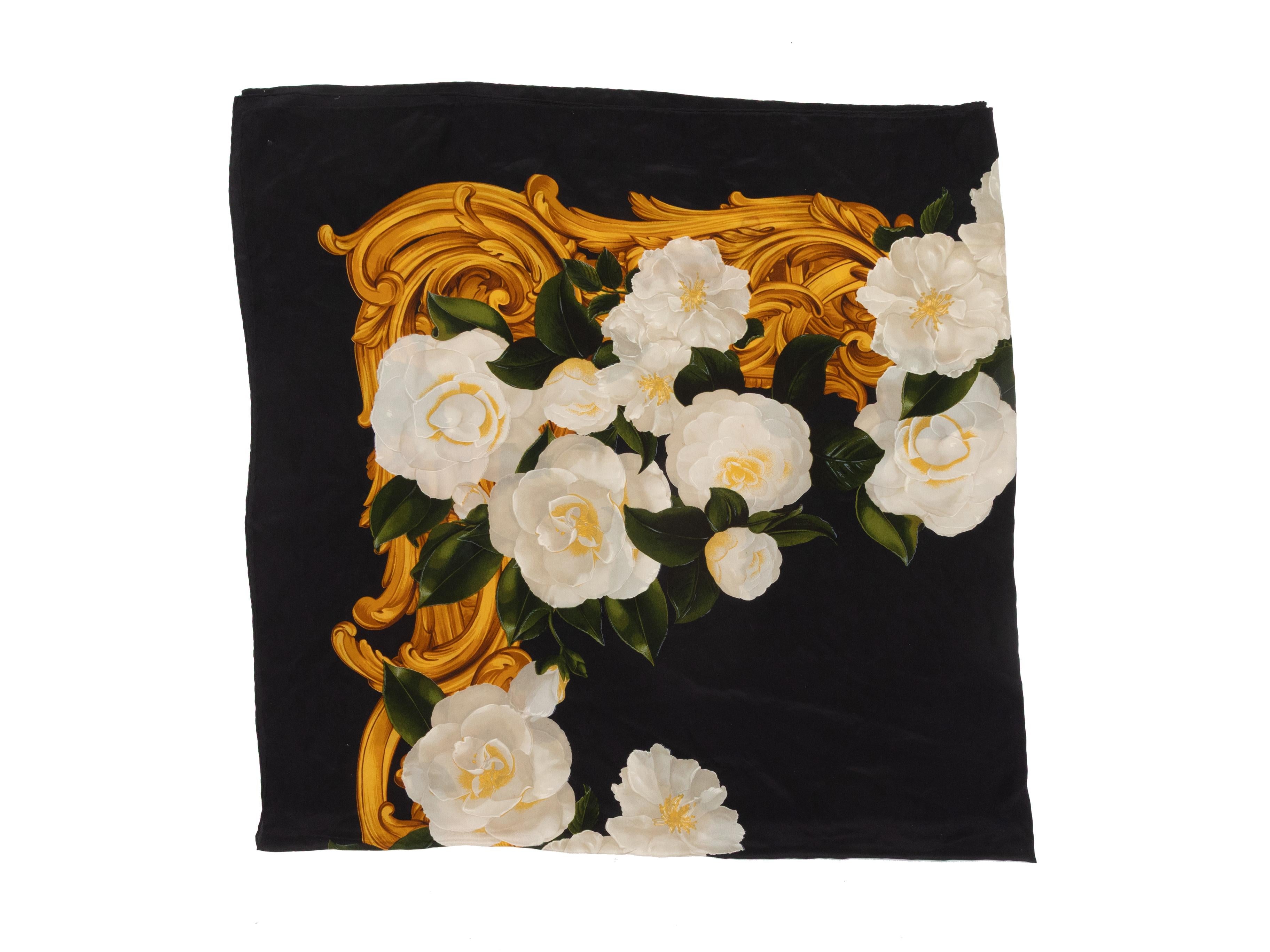 Donna Sciarpa Chanel nera e multicolore con stampa di camelie in seta in vendita