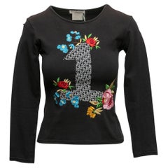 Schwarzer & mehrfarbiger Christian Dior bestickter Pullover Größe US 6