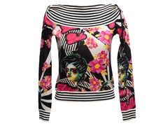 Black & Multicolor Christian Dior Wool-Blend Dolls Off-The-Shoulder Top Size US