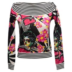 Black & Multicolor Christian Dior Wool-Blend Dolls Off-The-Shoulder Top Size US
