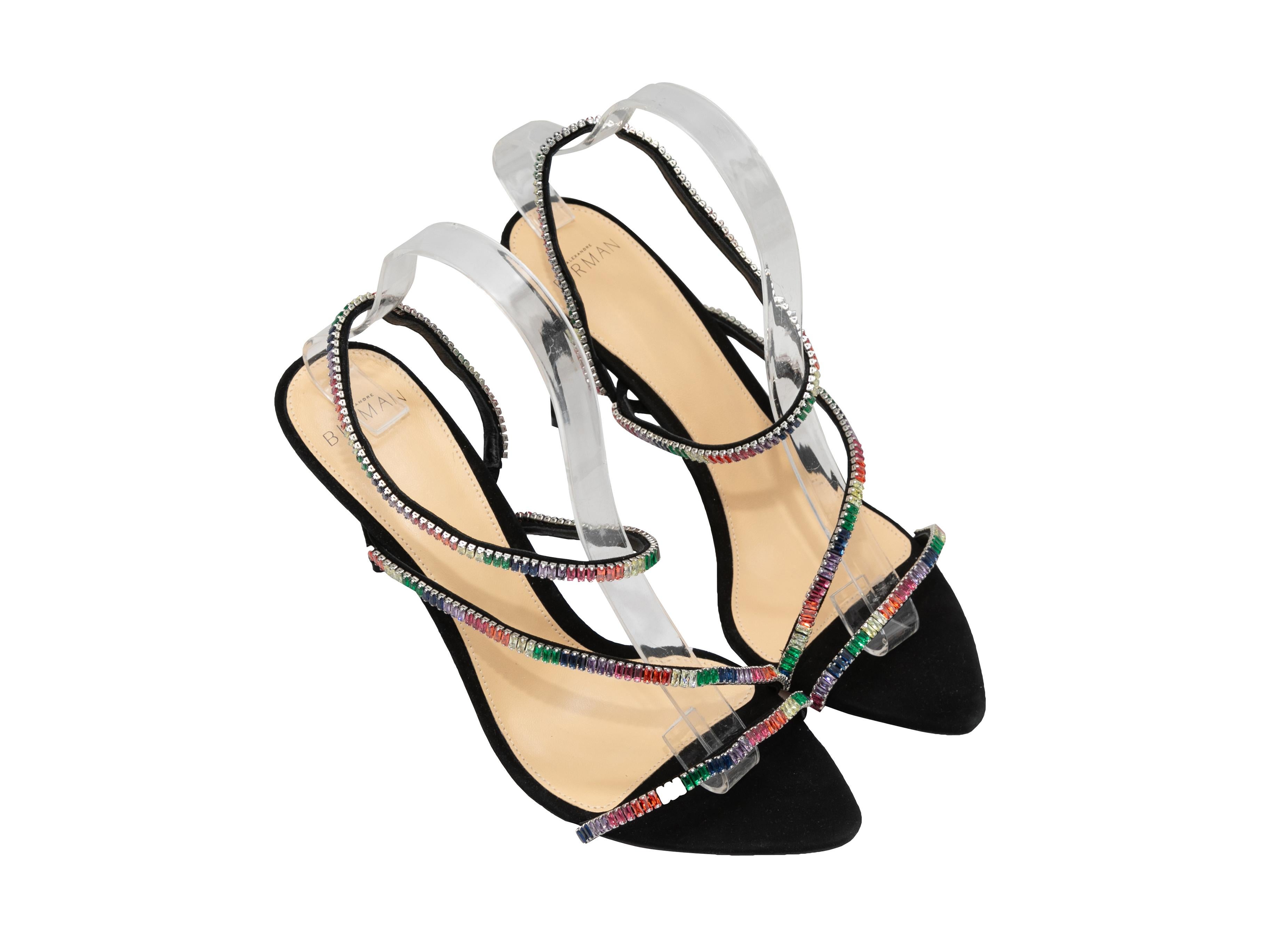 Black and multicolor crystal-embellished strappy heeled sandals by Alexandre Birman. 3.5