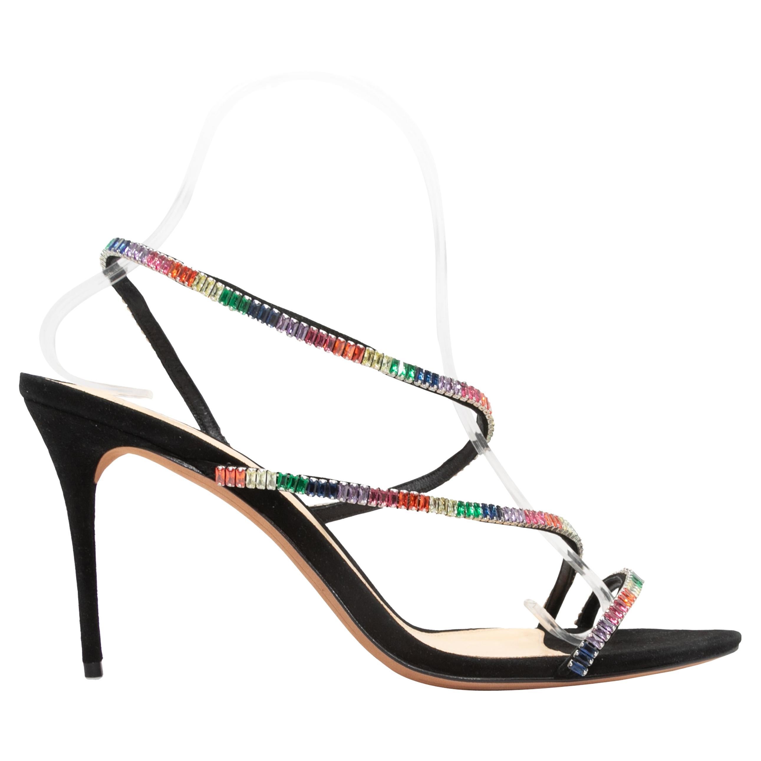Black & Multicolor Crystal-Embellished Heeled Sandals Alexandre Birman Size 40 For Sale