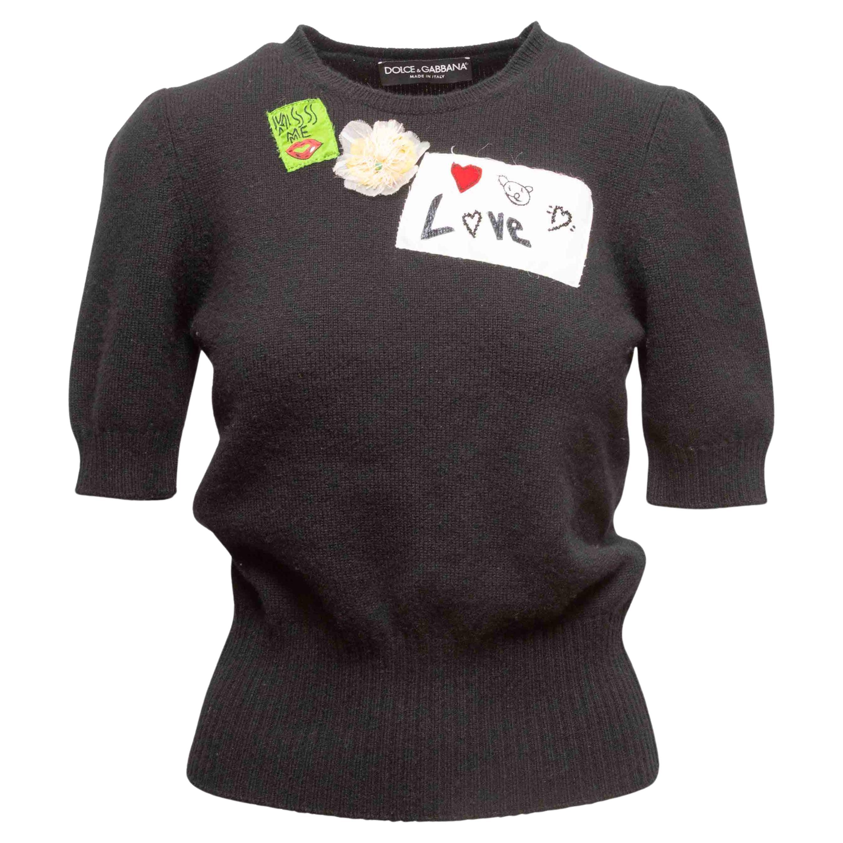 Top en cachemire noir et multicolore Dolce & Gabbana avec patchs Taille IT 40