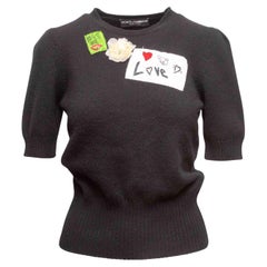 Black & Multicolor Dolce & Gabbana Cashmere Patch-Accented Top Size IT 40
