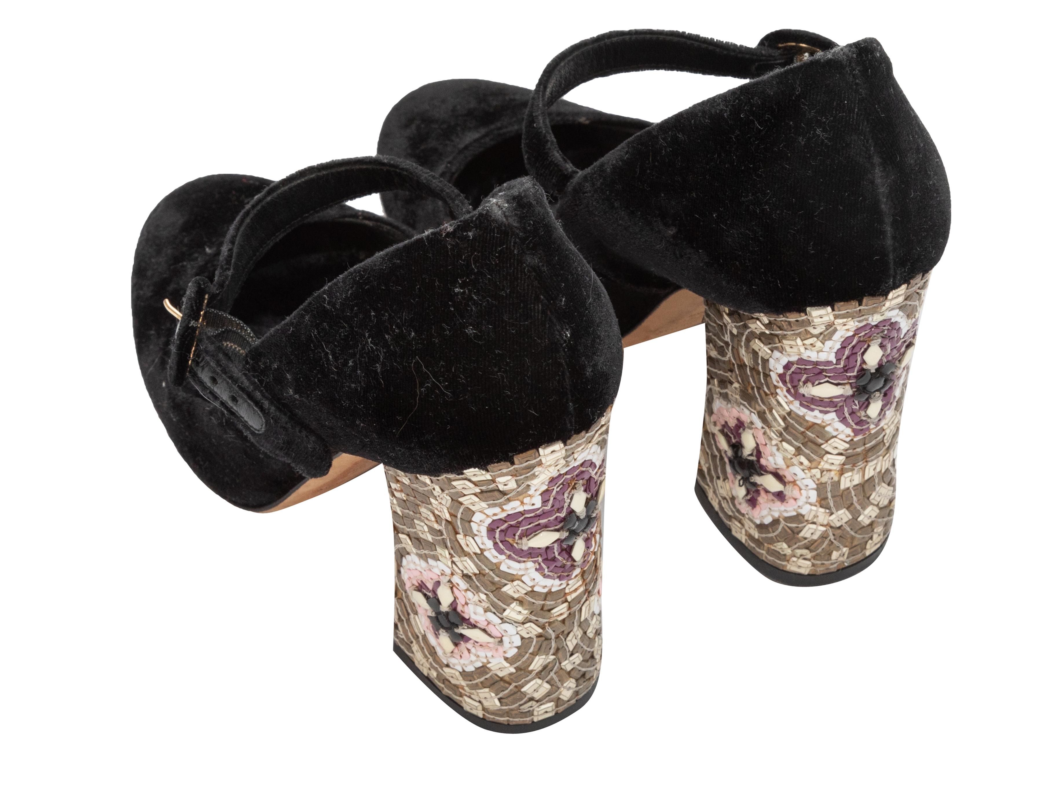 Dolce & Gabbana Black Embellished Velvet Mary Jane Pumps Shoes