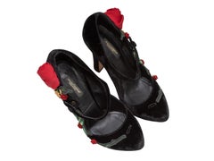 Black & Multicolor Dolce & Gabbana Floral Applique Mary Jane Heels Size 39