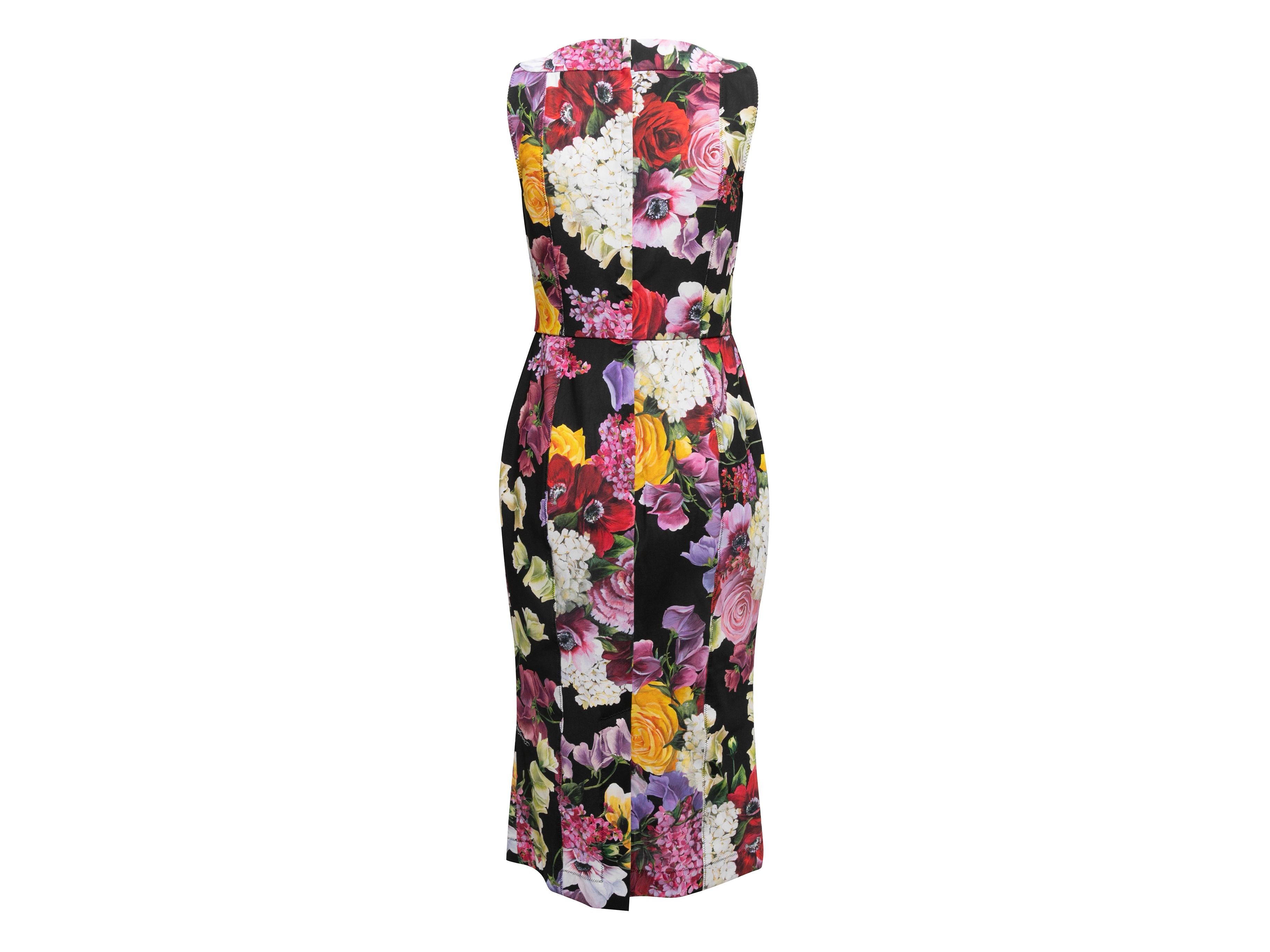 Black & Multicolor Dolce & Gabbana Floral Print Bodycon Dress Size IT 44 In Good Condition In New York, NY