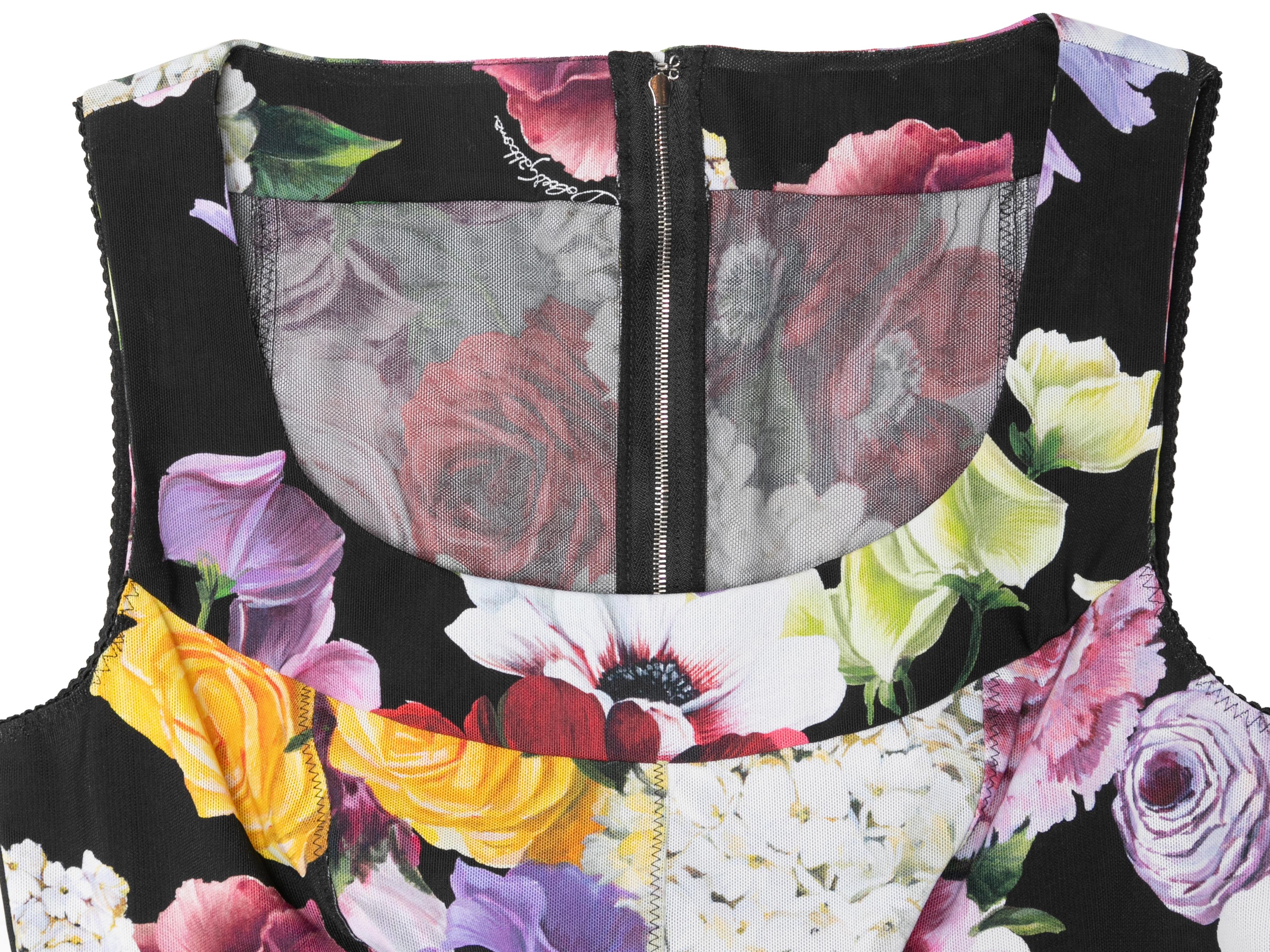 Women's Black & Multicolor Dolce & Gabbana Floral Print Bodycon Dress Size IT 44