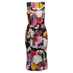 Black & Multicolor Dolce & Gabbana Floral Print Bodycon Dress Size IT 44