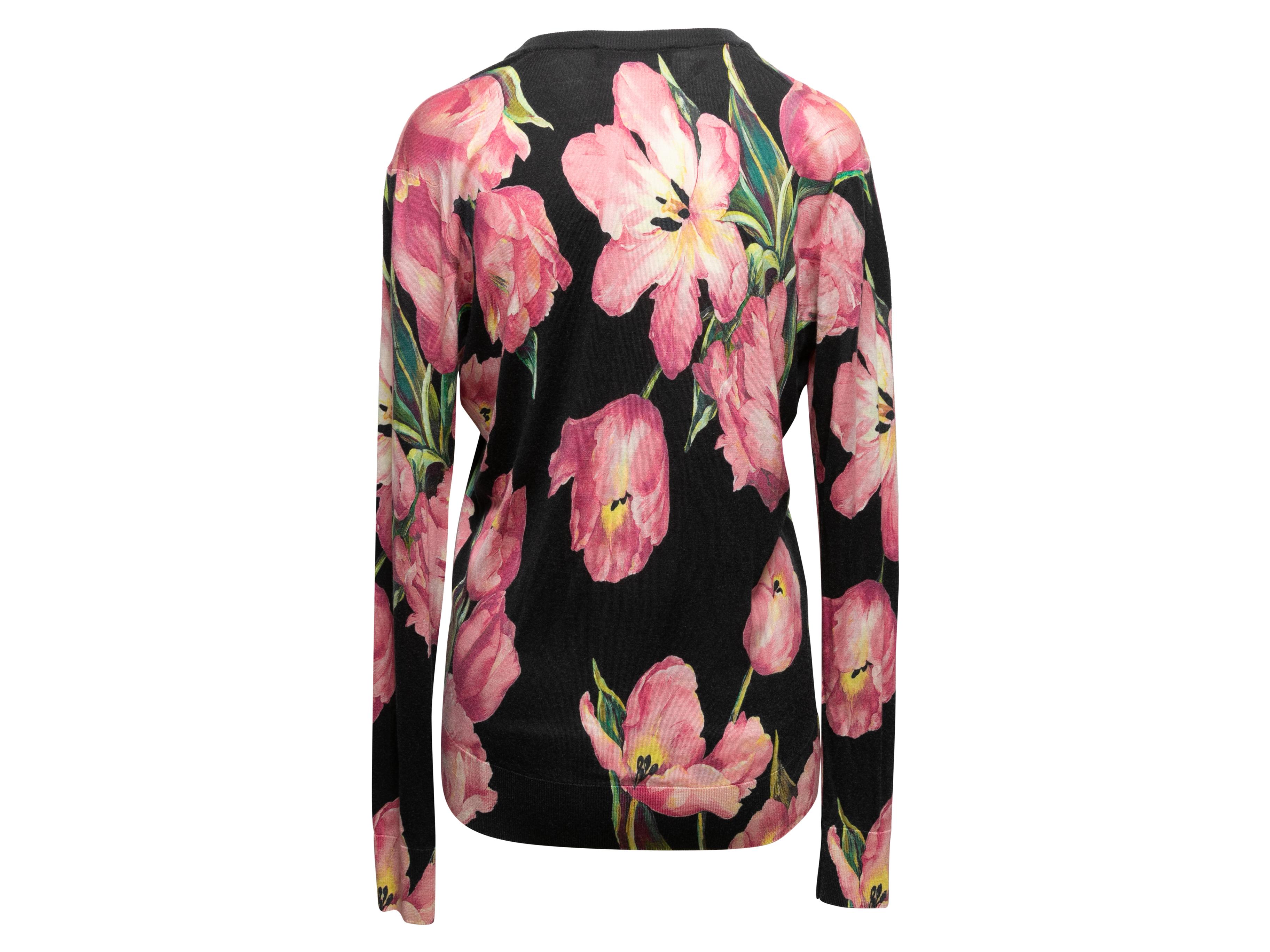 Women's Black & Multicolor Dolce & Gabbana Floral Print Sweater Size US S