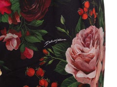 Black & Multicolor Dolce & Gabbana Rose Print Midi Skirt Size IT 42