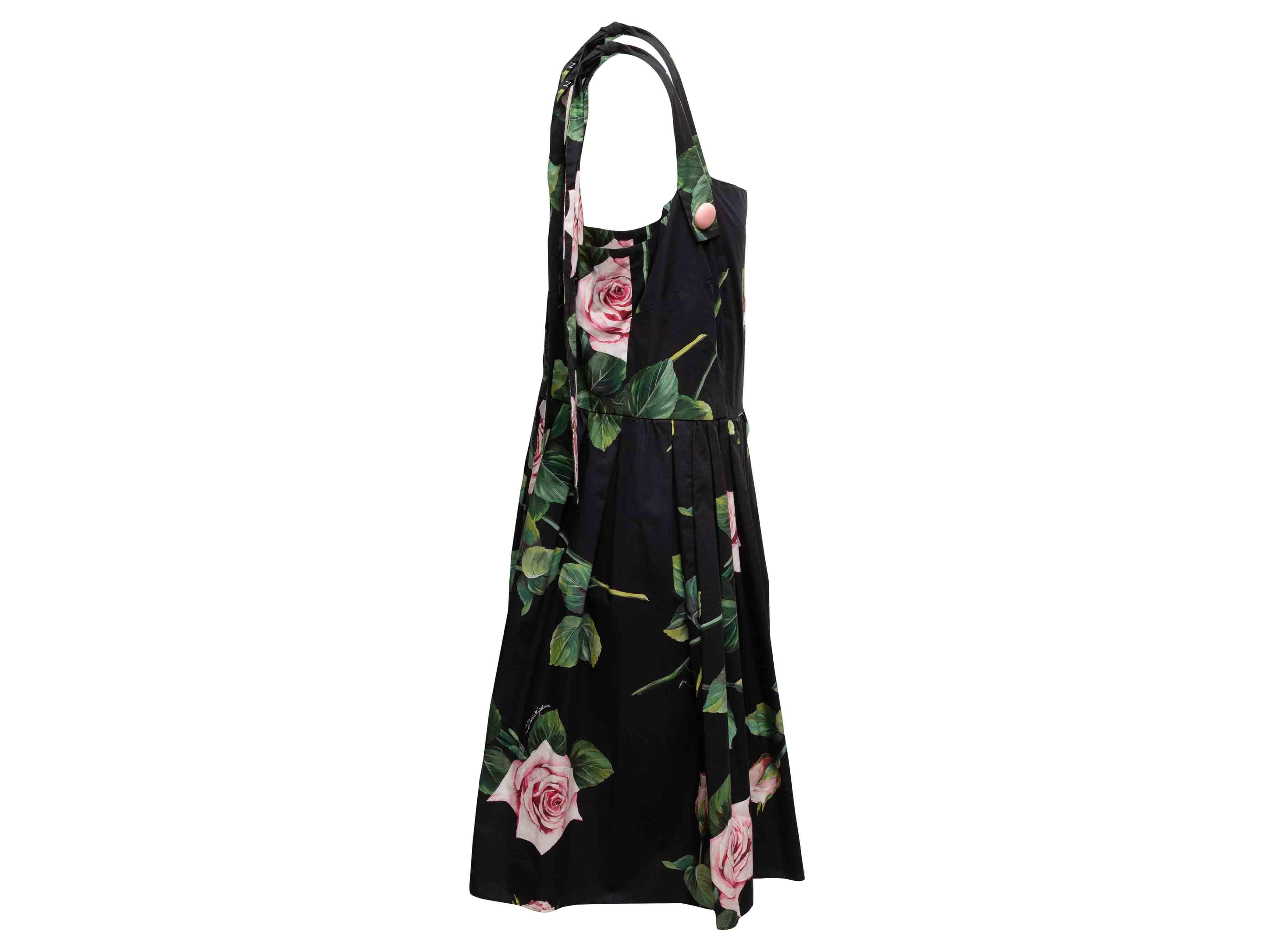 Mini robe sans manches à imprimé rose noir et multicolore Dolce & Gabbana. Encolure carrée. Fermeture à glissière au dos. Poitrine 35