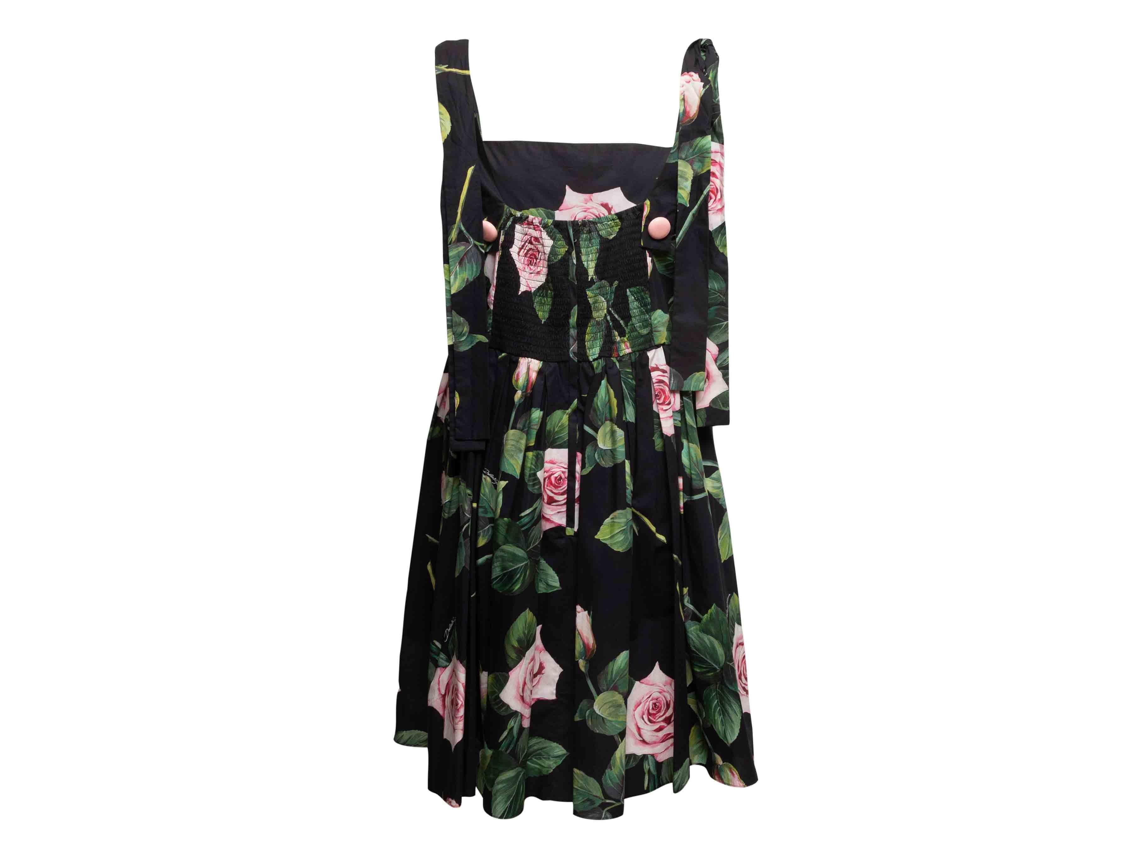 Noir Mini robe noire et multicolore à imprimé rose Dolce & Gabbana Taille IT 52 en vente