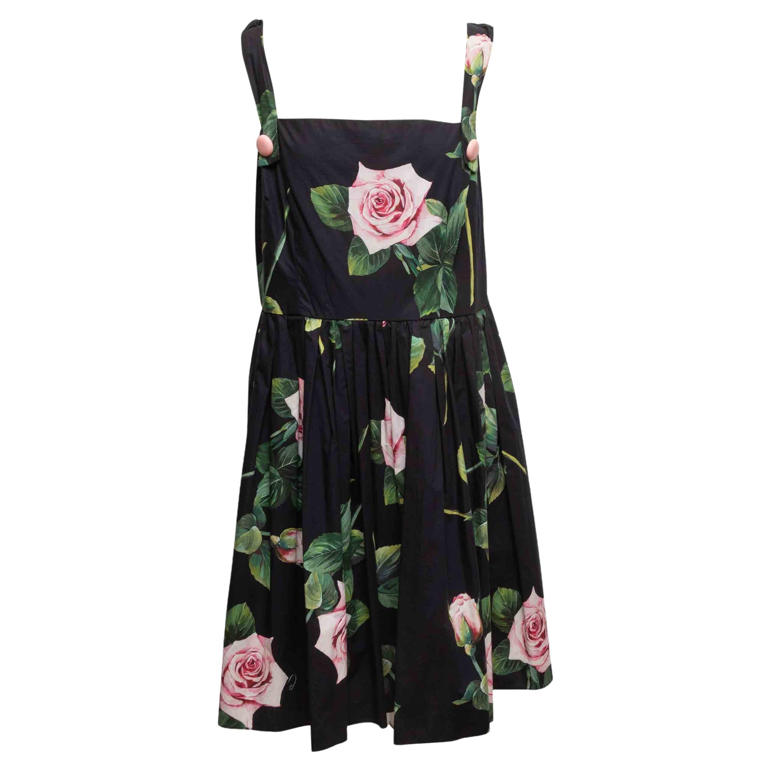 Mini robe noire et multicolore à imprimé rose Dolce & Gabbana Taille IT 52 en vente