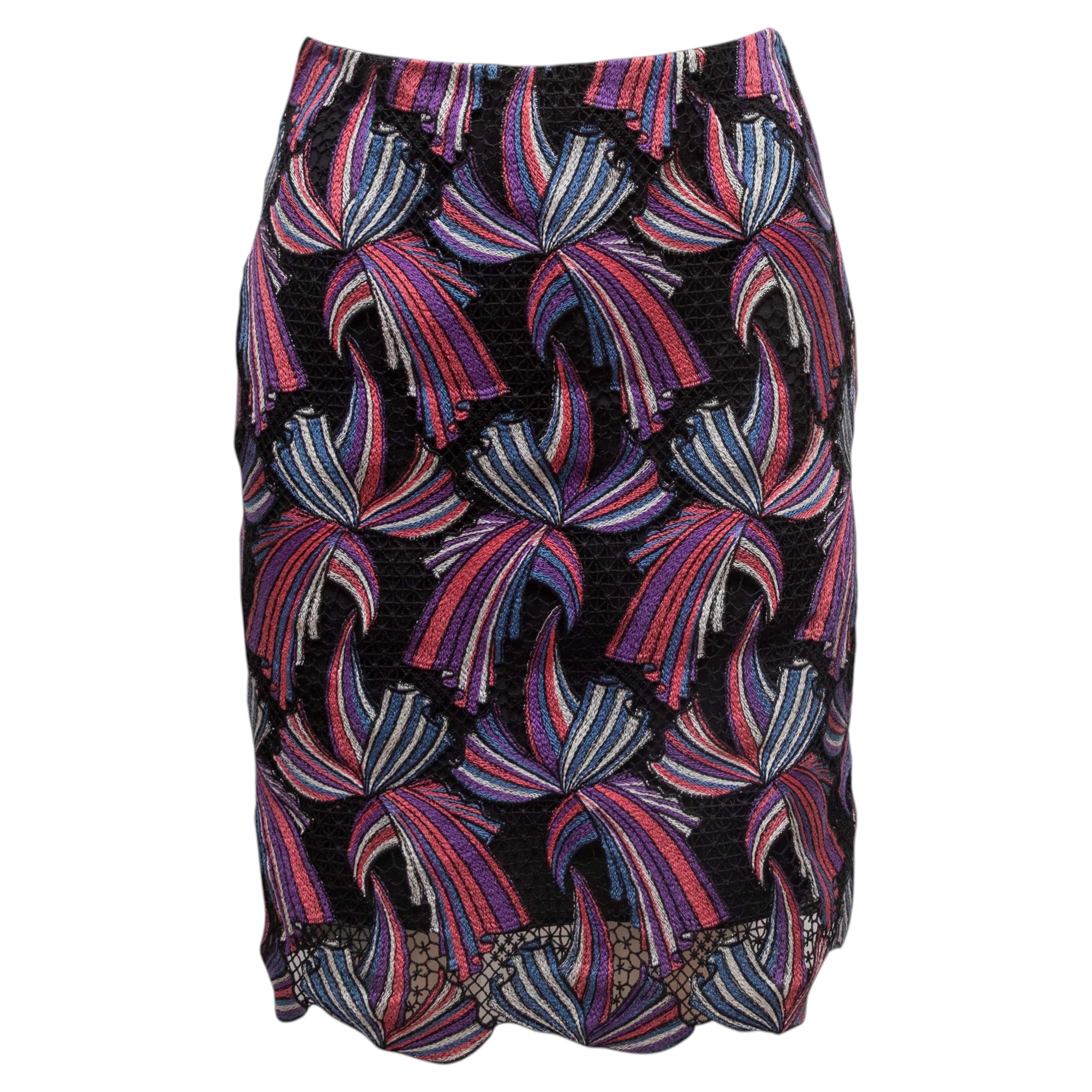Black & Multicolor Emilio Pucci Embroidered Lace Skirt Size IT 38 For Sale
