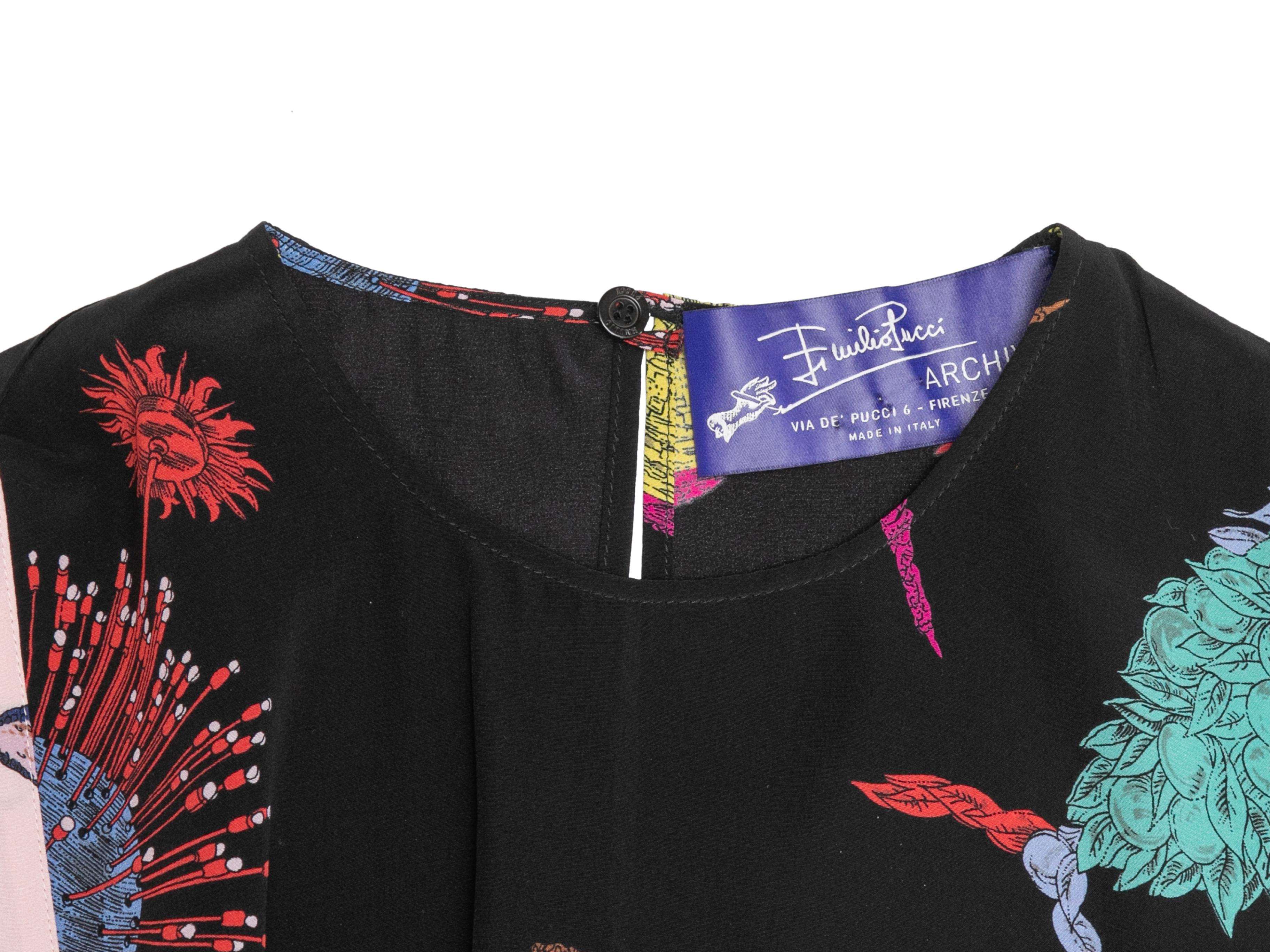Women's Black & Multicolor Emilio Pucci Silk Fish Print Dress Size IT 38
