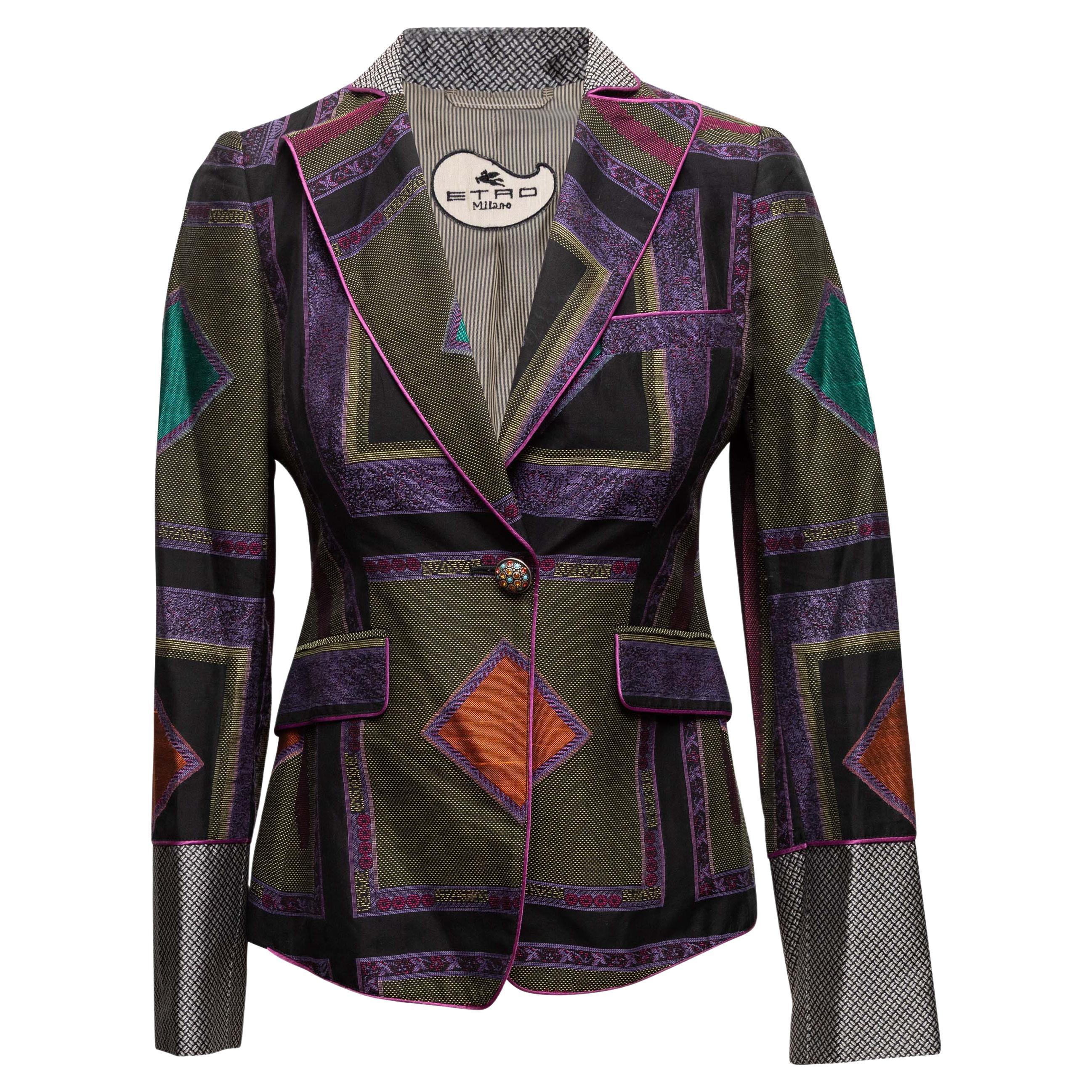 Black & Multicolor Etro Patterned Tapestry Blazer
