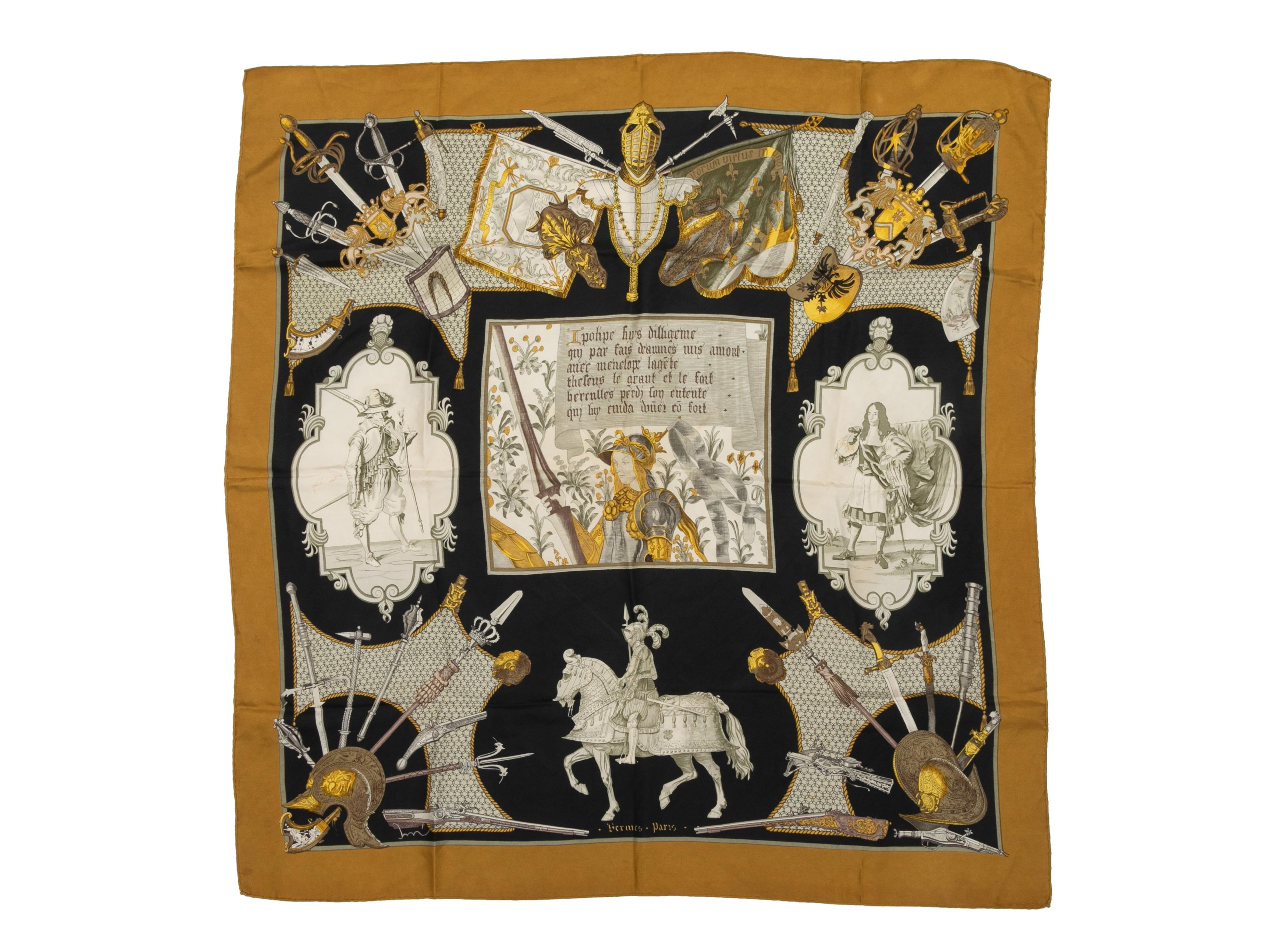 Marrone Sciarpa in seta con stampa del motivo Armeria di Hermes nera e multicolore in vendita