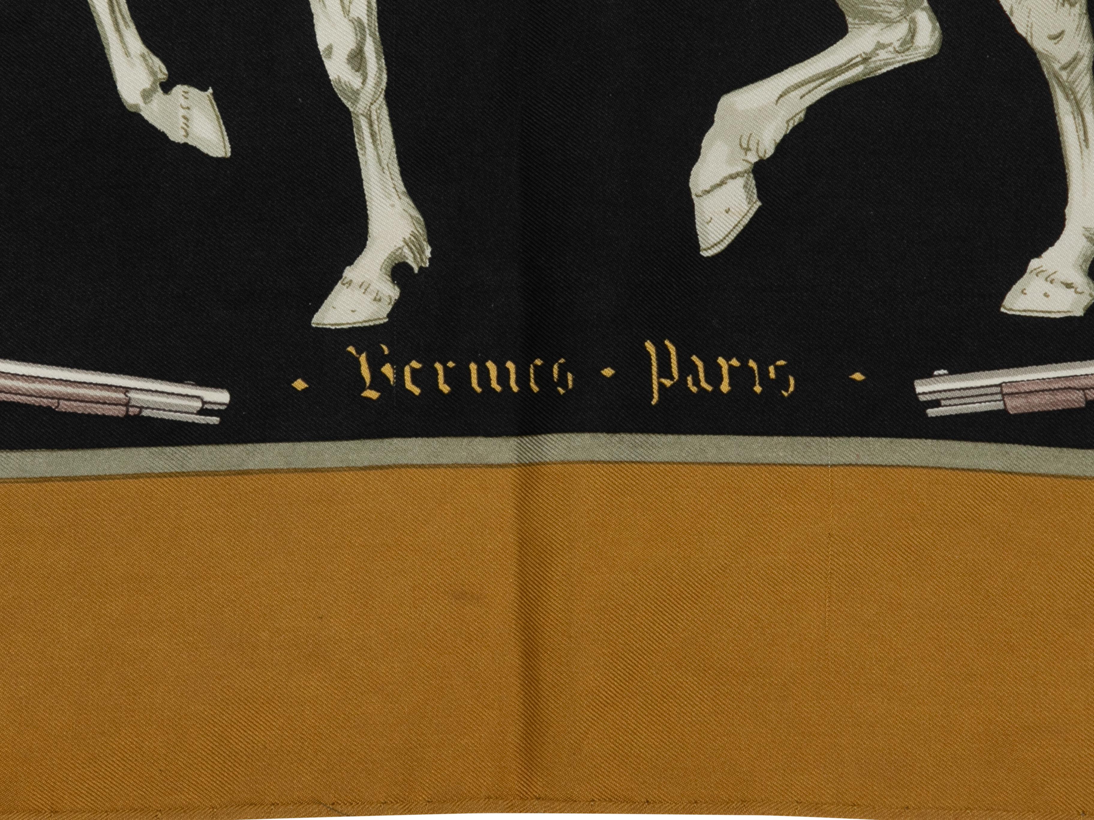 Sciarpa in seta con stampa del motivo Armeria di Hermes nera e multicolore In condizioni buone in vendita a New York, NY