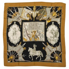 Black & Multicolor Hermes Armeria Motif Print Silk Scarf