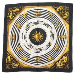 Black & Multicolor Hermes Astrologie Motif Silk Scarf