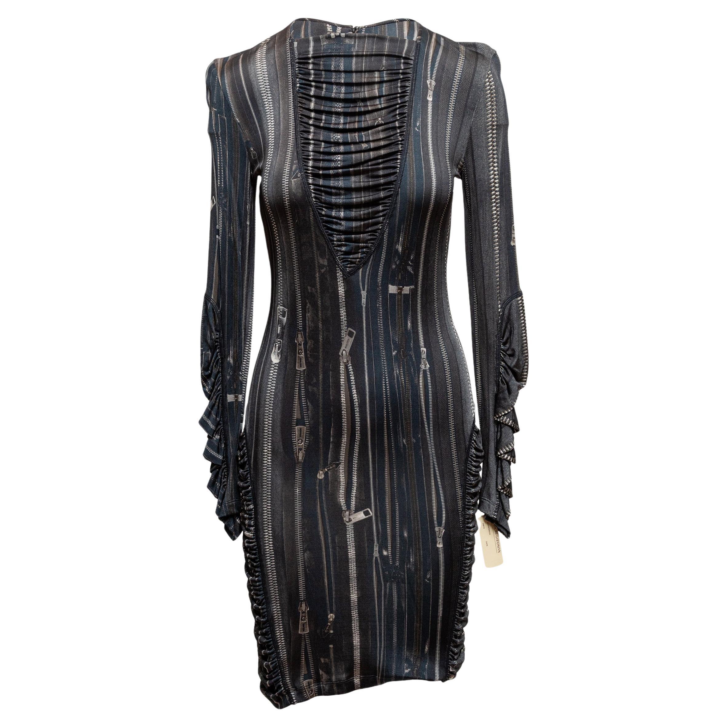 Black & Multicolor Jean Paul Gaultier Femme Zipper Print Dress Size IT 42 For Sale