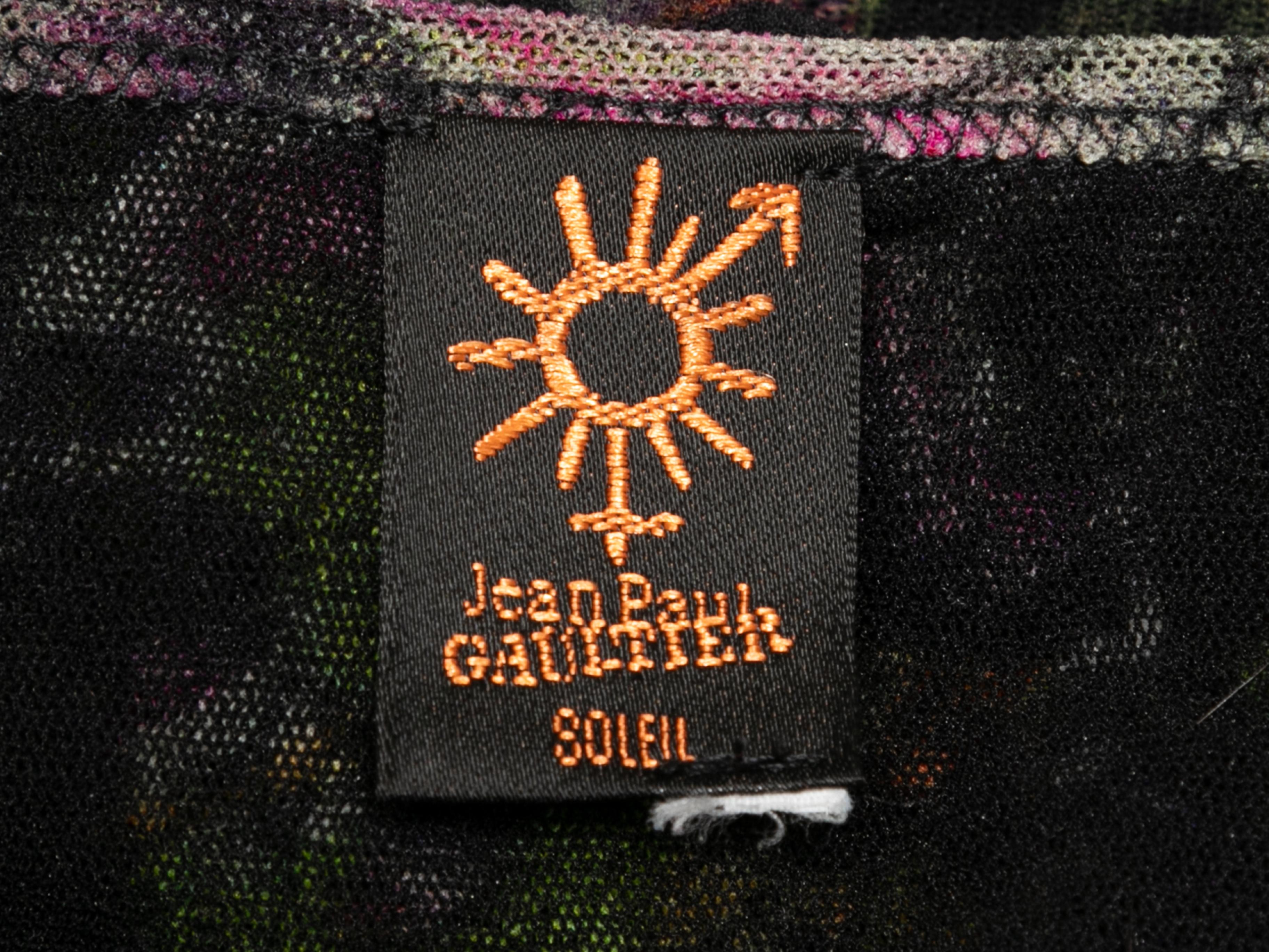Black & Multicolor Jean Paul Gaultier Soleil Mesh Floral Print Top Size US S 1