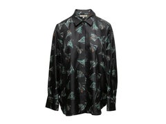 Black & Multicolor Lafayette 148 Silk Fan Print Button-Up Top Size US L