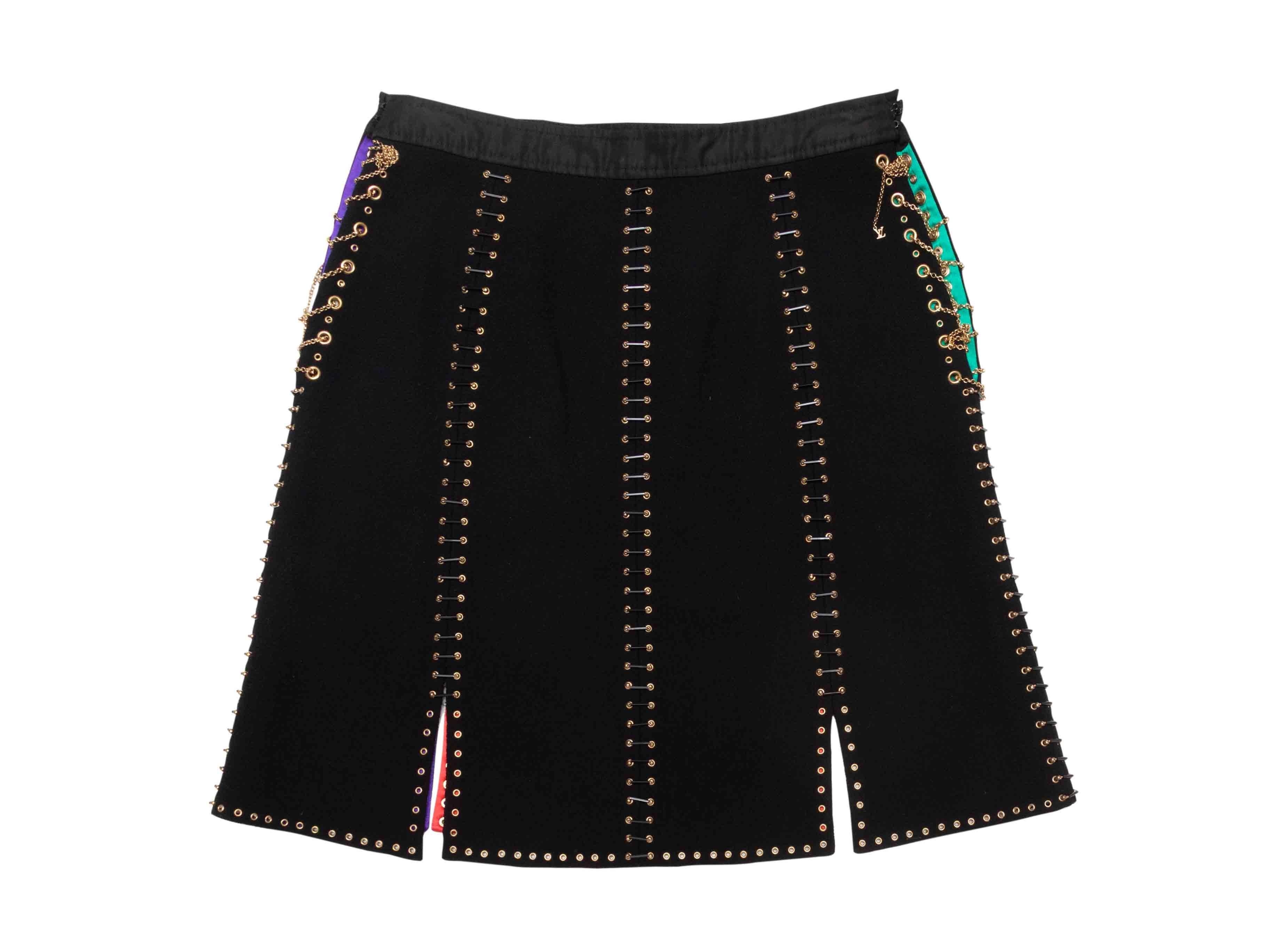 Schwarz & Multicolor Louis Vuitton Wolle & Seide plissiert Tülle Rock Größe FR 36 Damen im Angebot