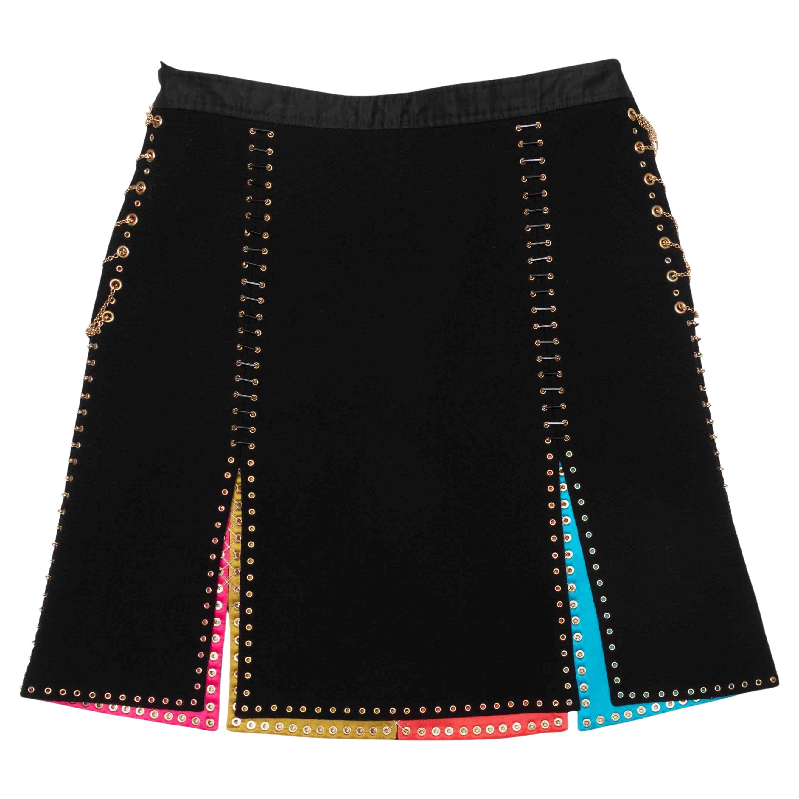 Gonna nera e multicolore in lana e seta a pieghe di Louis Vuitton taglia FR 36