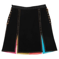 Black & Multicolor Louis Vuitton Wool & Silk Pleated Grommet Skirt Size FR 36