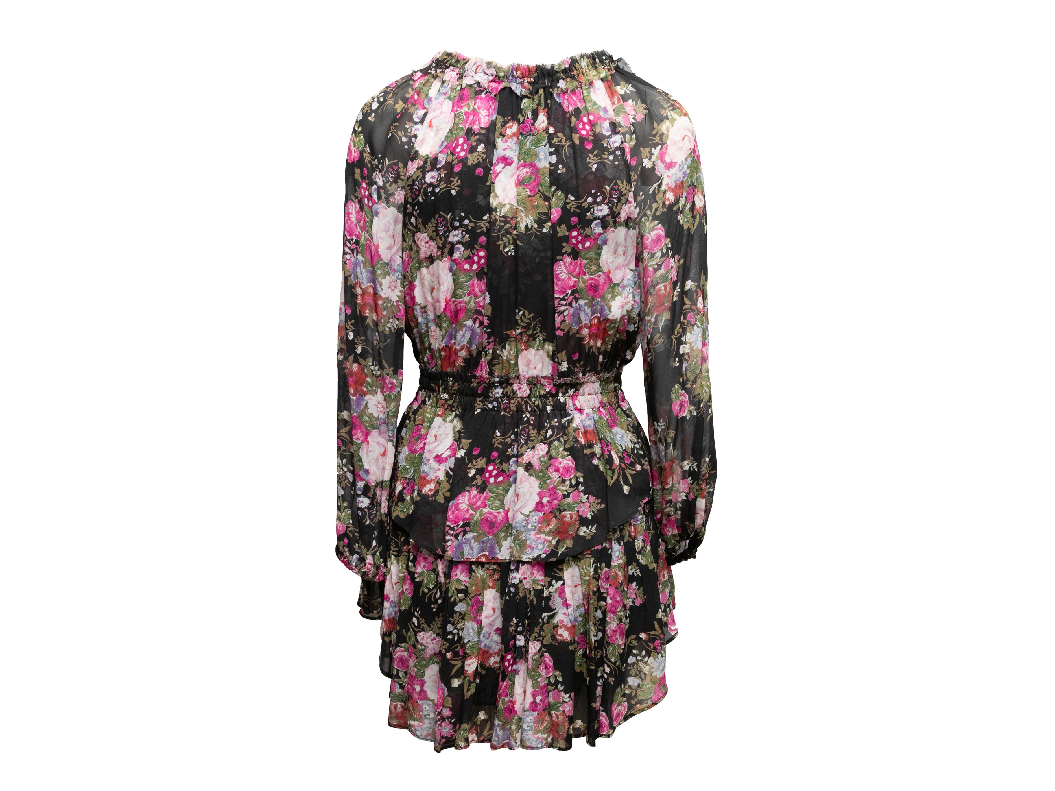 Black & Multicolor LoveShackFancy Floral Print Mini Dress Size US XS In Good Condition For Sale In New York, NY