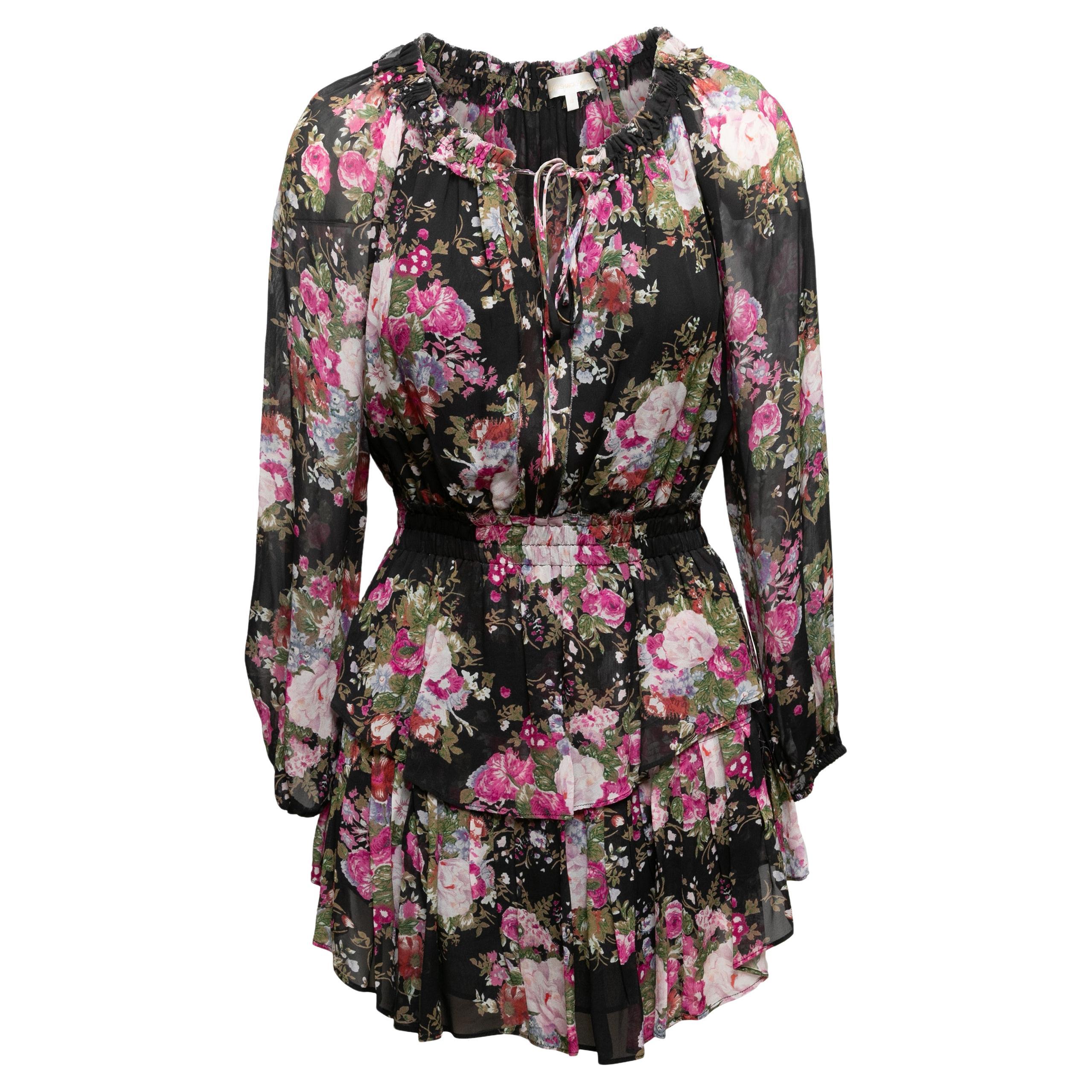 Black & Multicolor LoveShackFancy Floral Print Mini Dress Size US XS For Sale